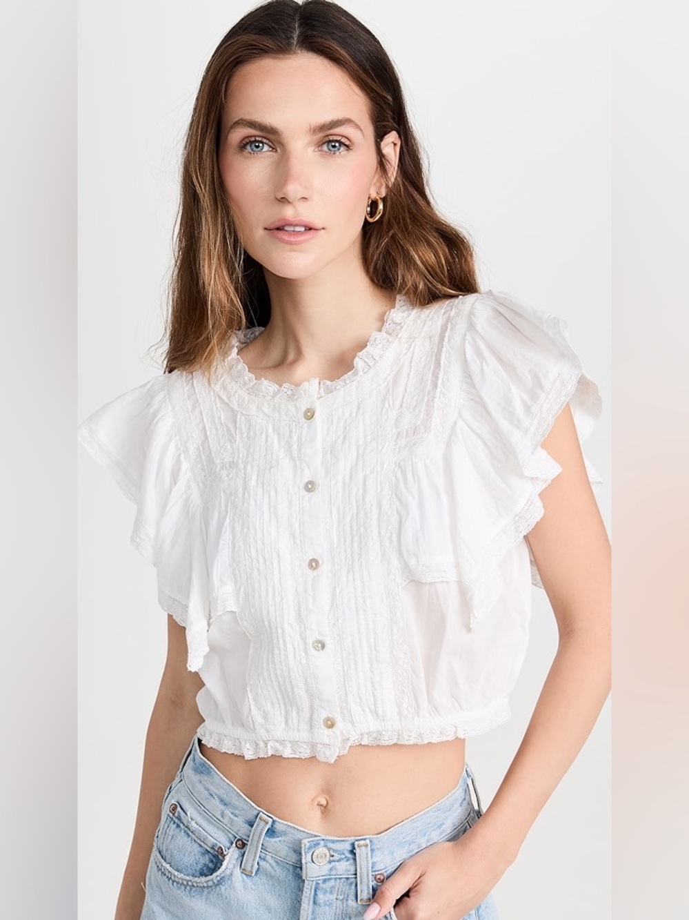 LoveShackFancy Nora Heritage Top White Lace Ruffle Cottagecore Blouse Small